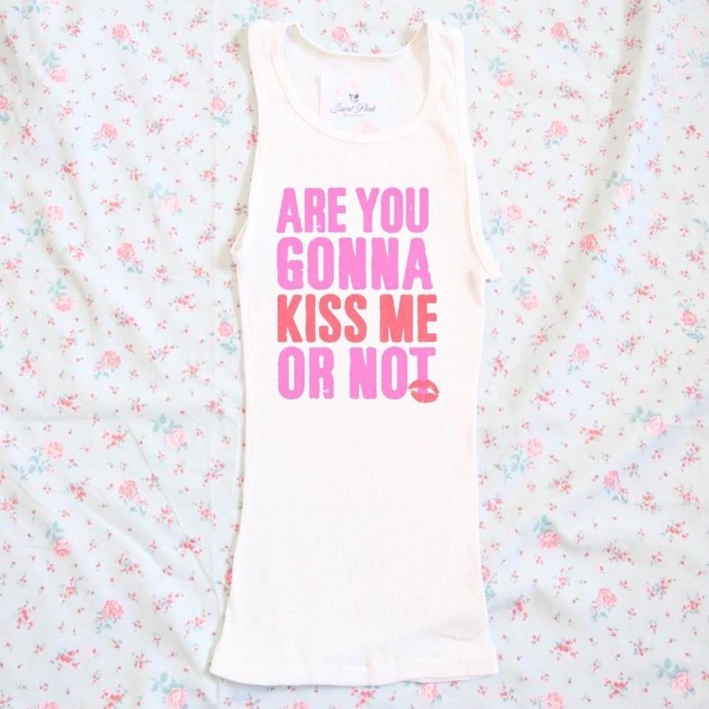 are you gonna kiss me or not ribbed tank y2k saint pink